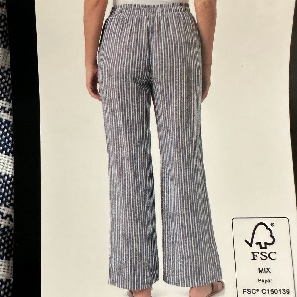 Briggs Women's Linen Blend Pant Size L Blue Striped Cottagecore Coastal Boho NEW - Picture 10 of 11